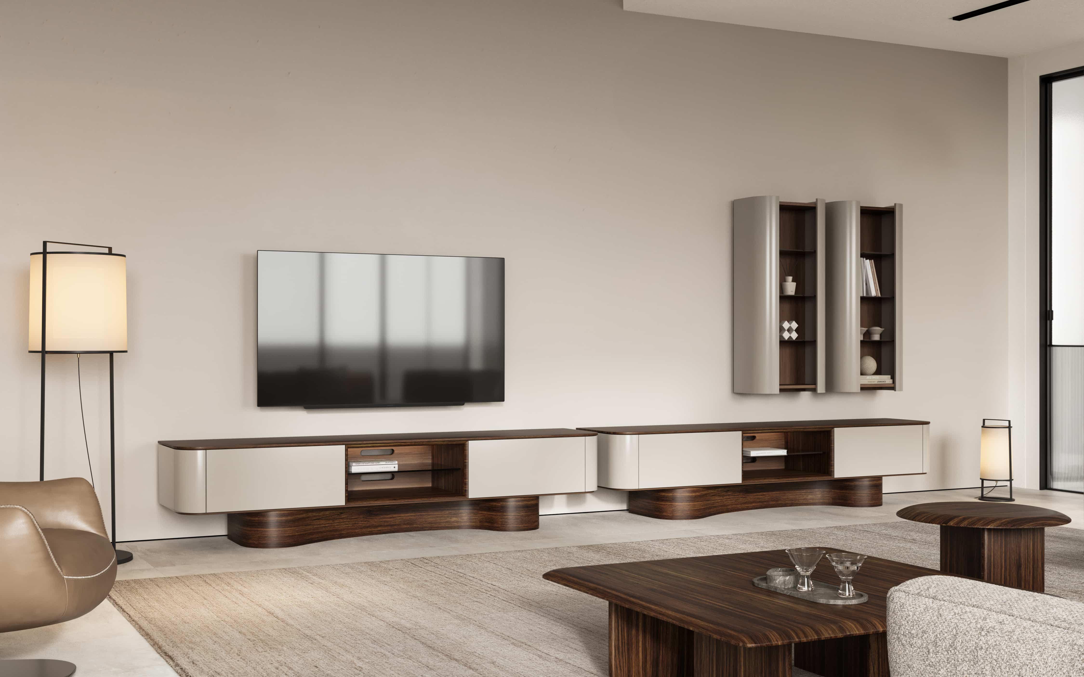 Тумба ТВ OPERA + Настенный шкаф-витрина 