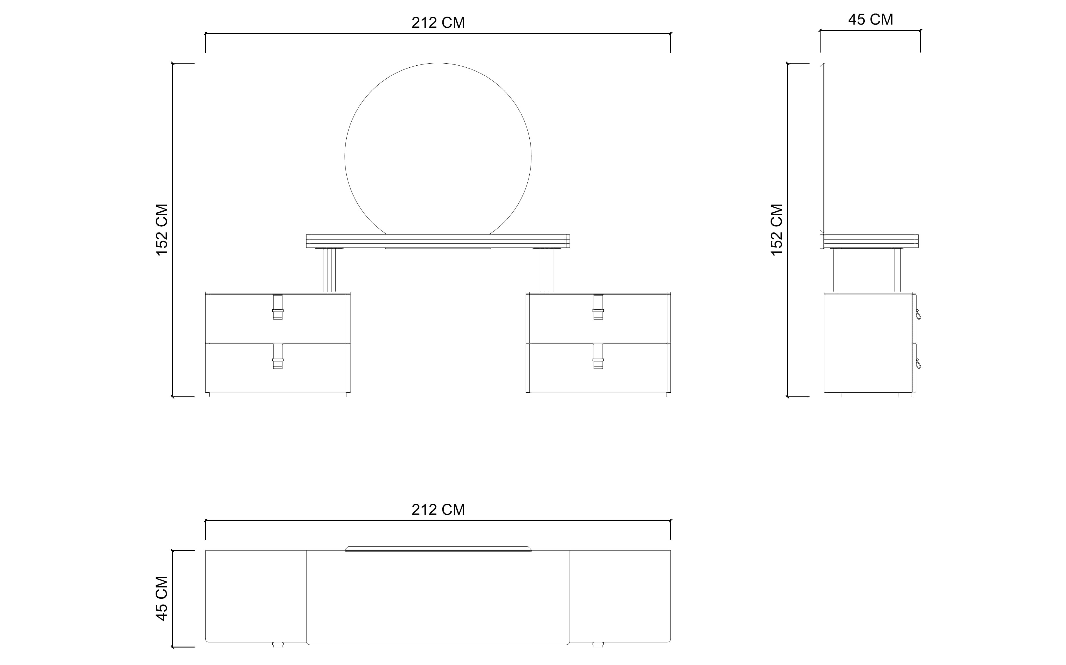 Стол туалетный LETRA 215см, с тумбами и зеркалом