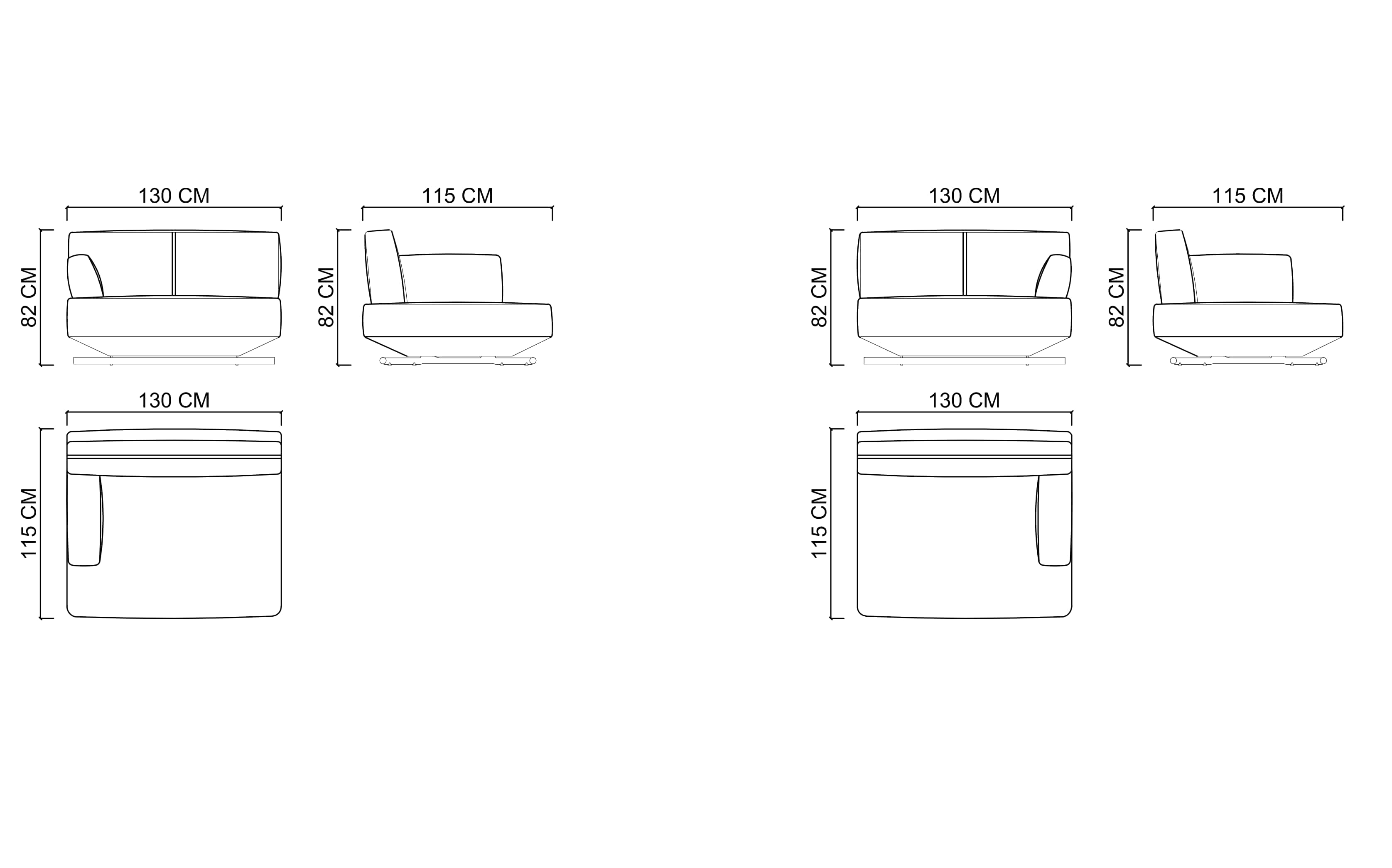 MILA модуль с правым подлокотником - 130см