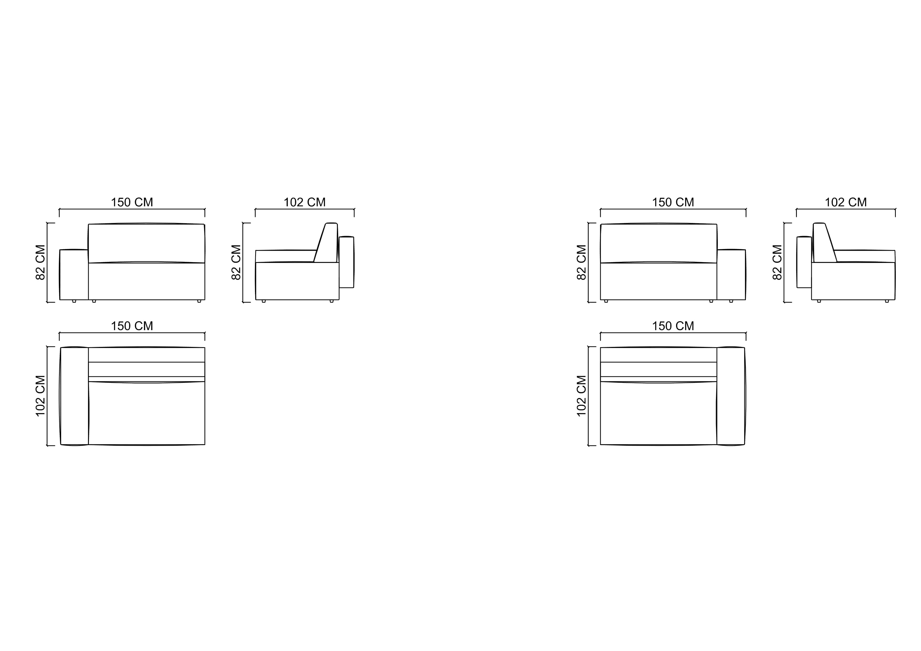 POLA модуль раскладной 150 см, с подлокотником слева, раскладной
