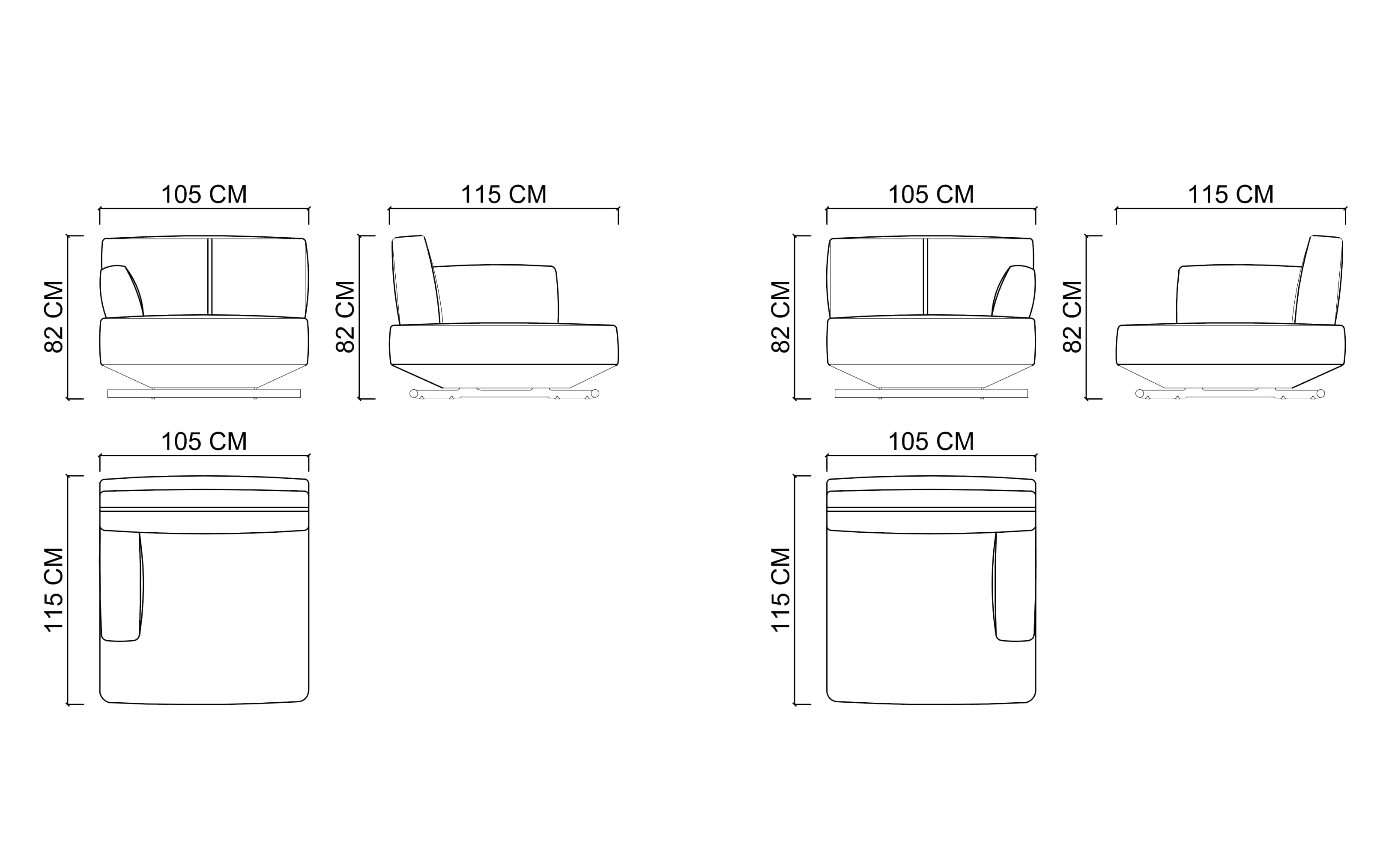 MILA модуль с правым подлокотником - 105см
