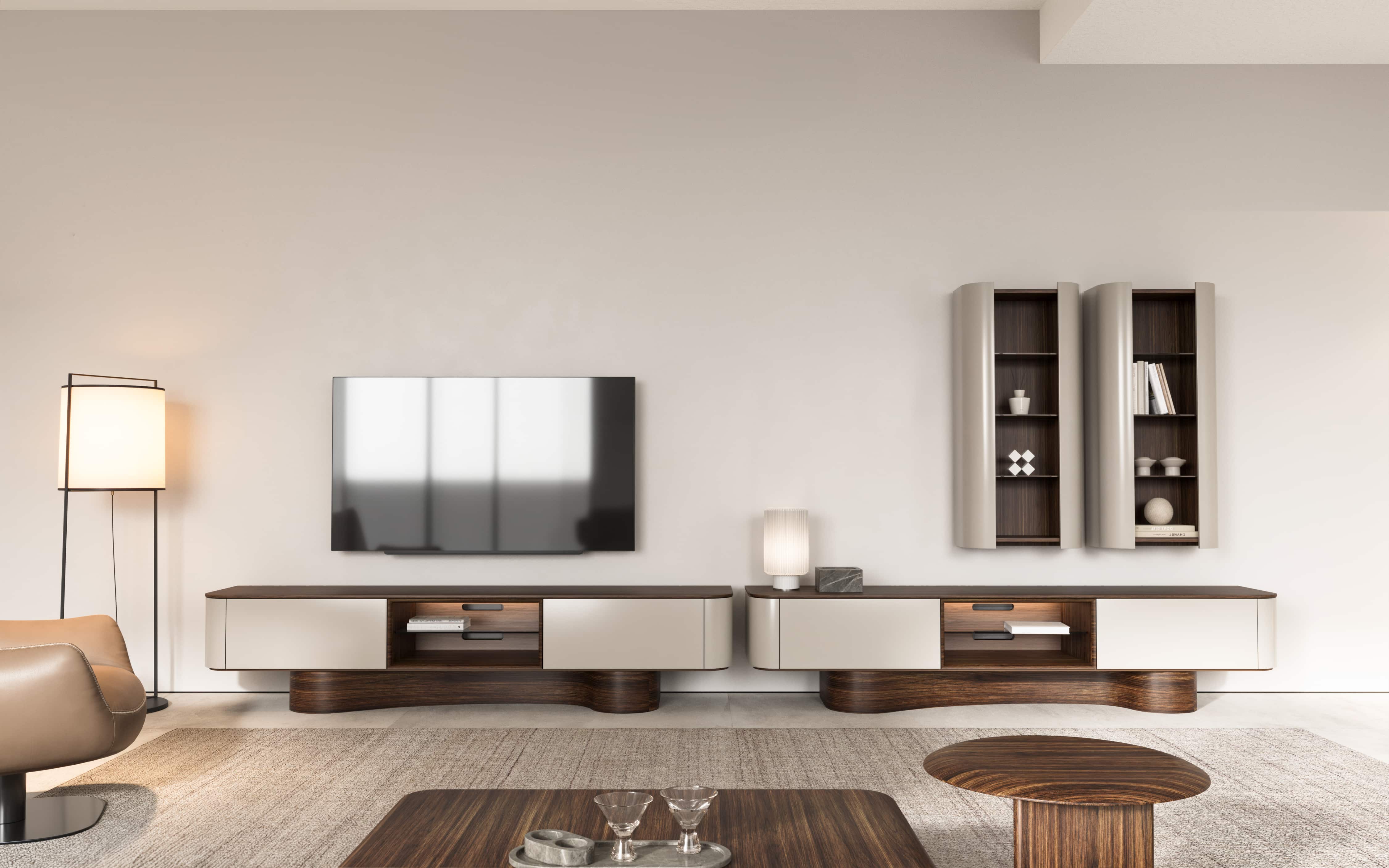 Тумба ТВ OPERA + Настенный шкаф-витрина 