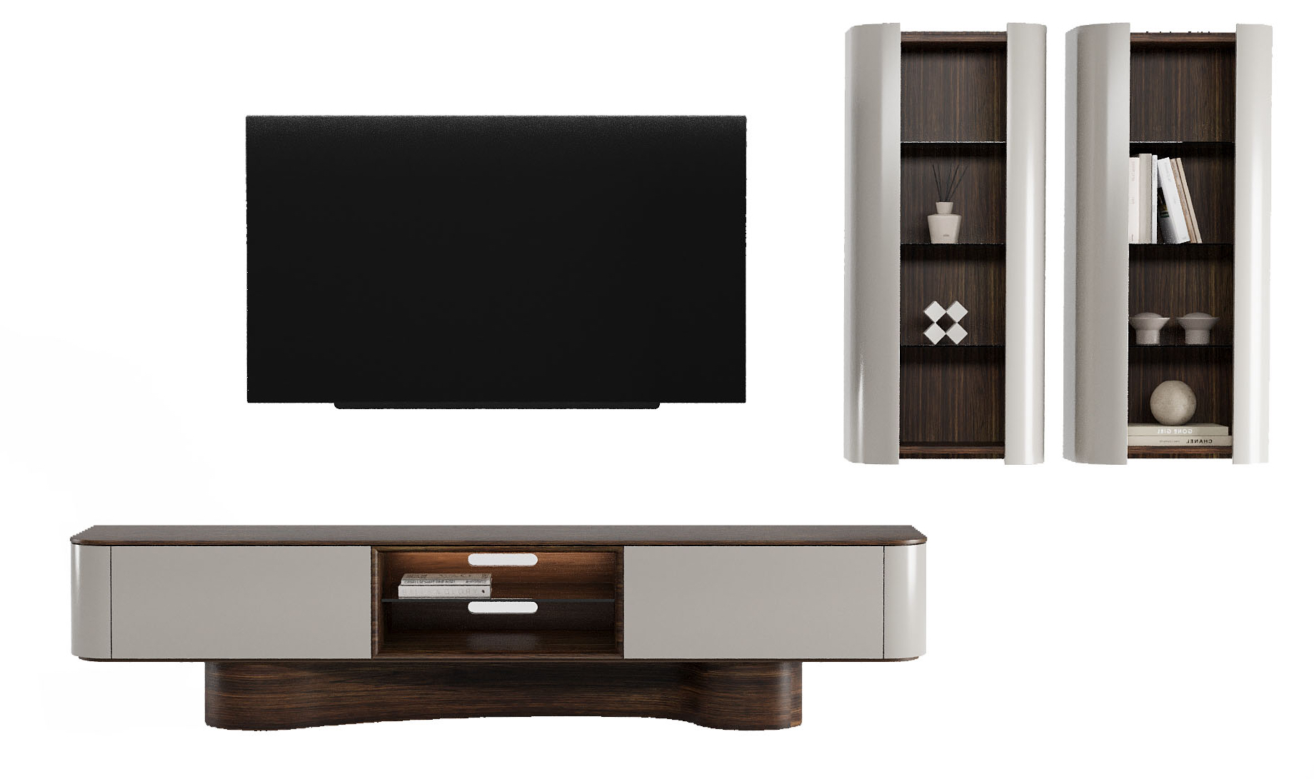 Тумба ТВ OPERA + Настенный шкаф-витрина 