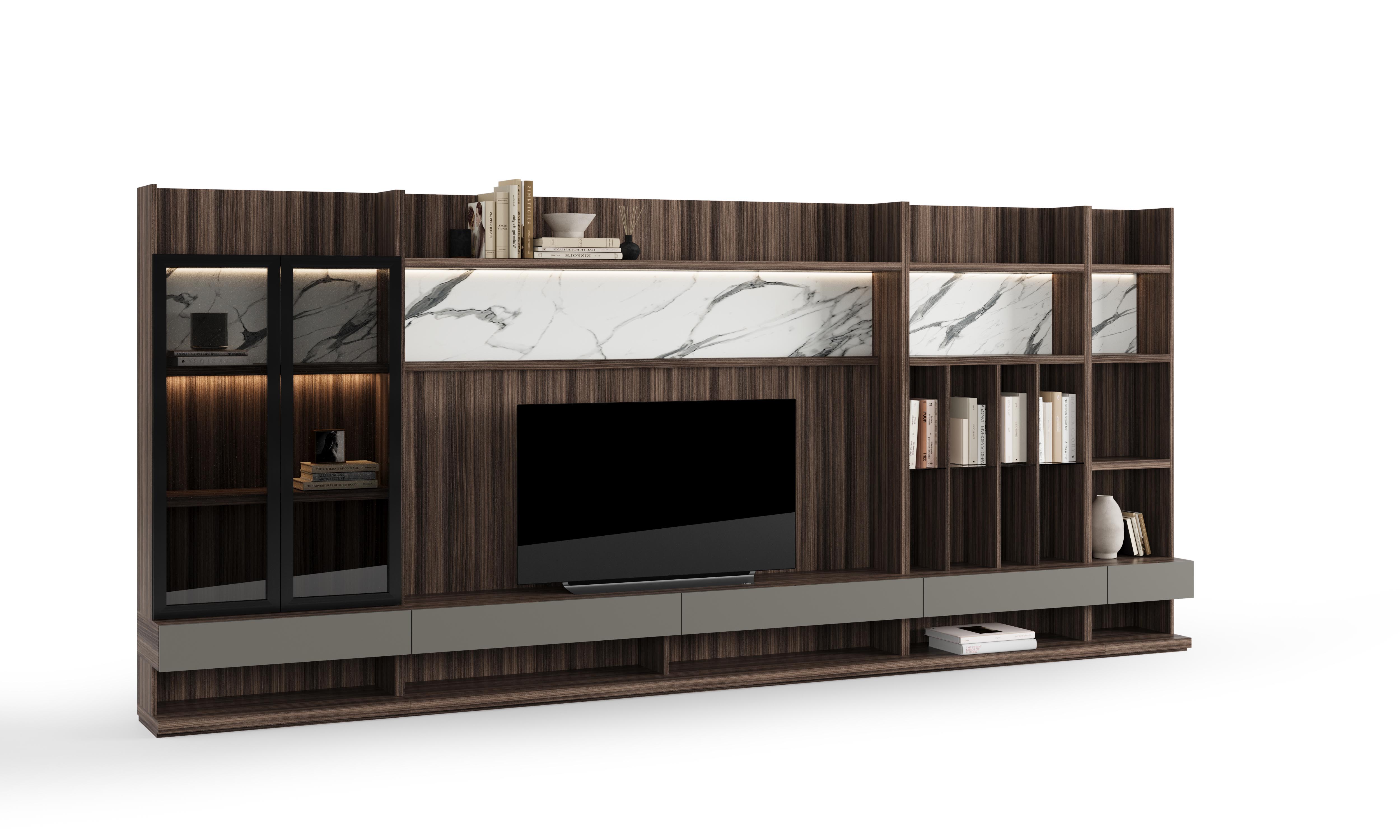 Модуль LIPA 90см, двери стекло/полки дерево