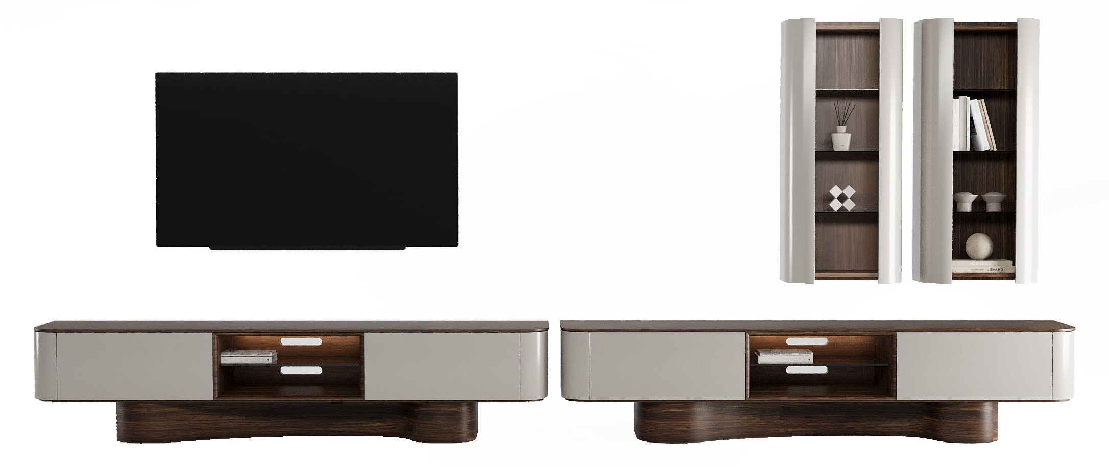 Тумба ТВ OPERA + Настенный шкаф-витрина 