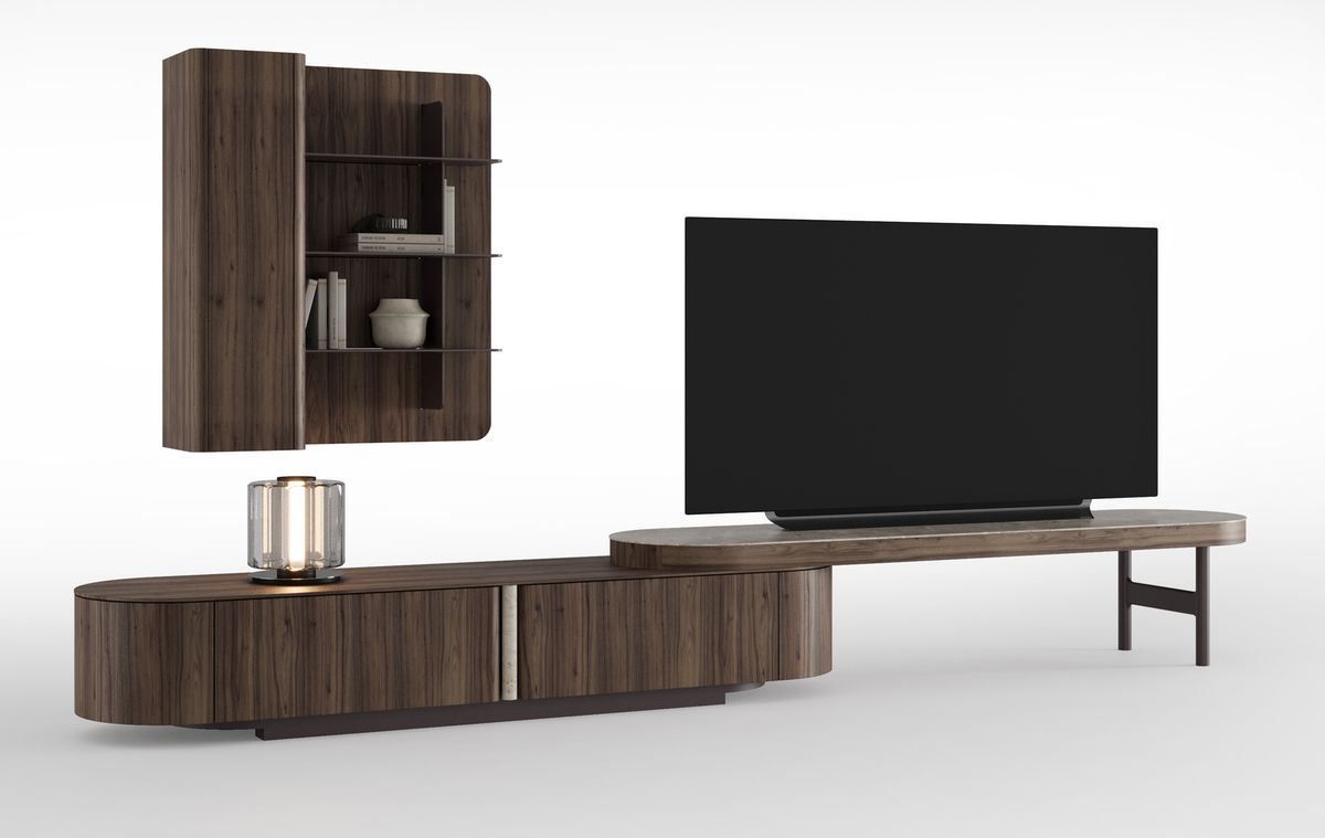 Тумба ТВ NESSA 360 cm + Настенный шкаф-витринa