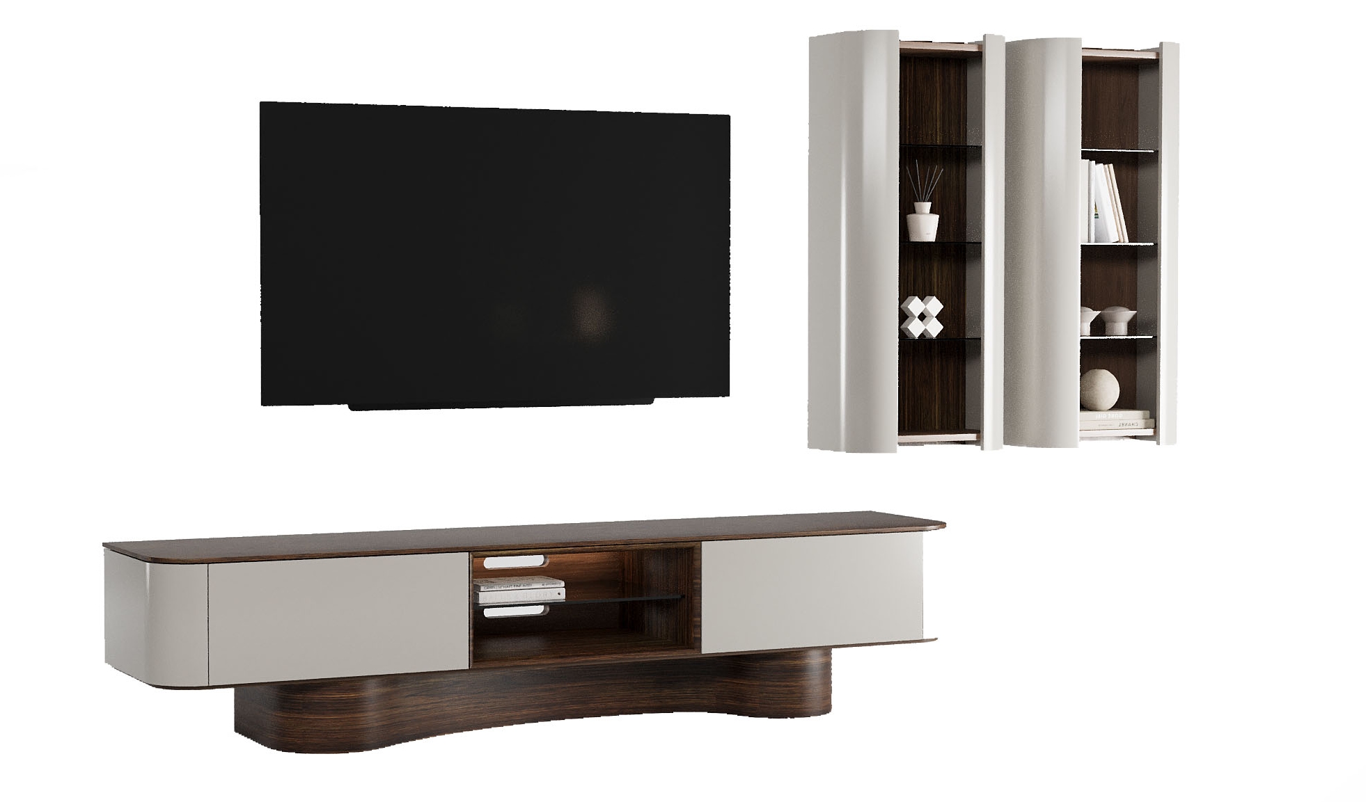Тумба ТВ OPERA + Настенный шкаф-витрина 