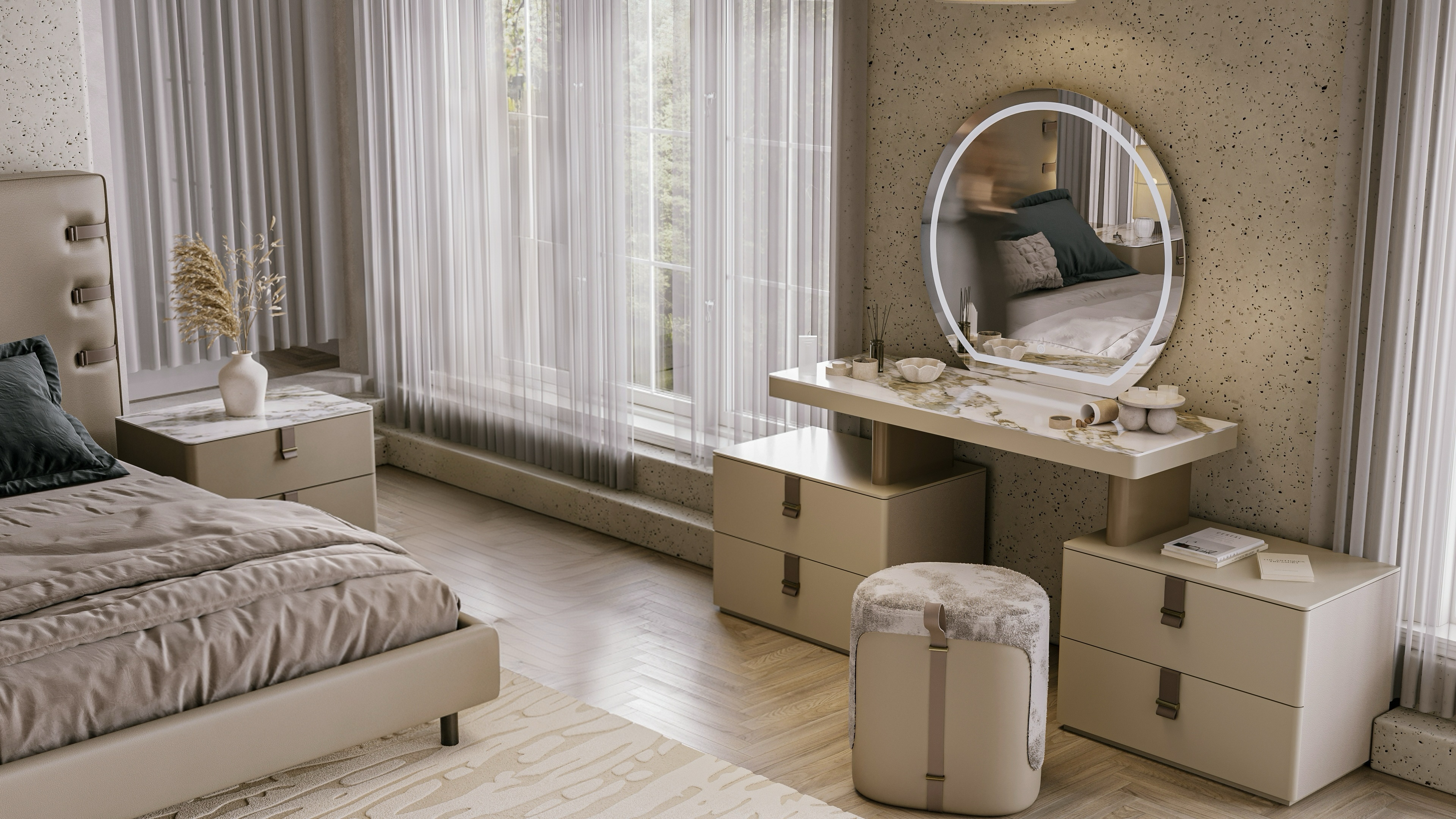 Стол туалетный LETRA 215см, с тумбами и зеркалом